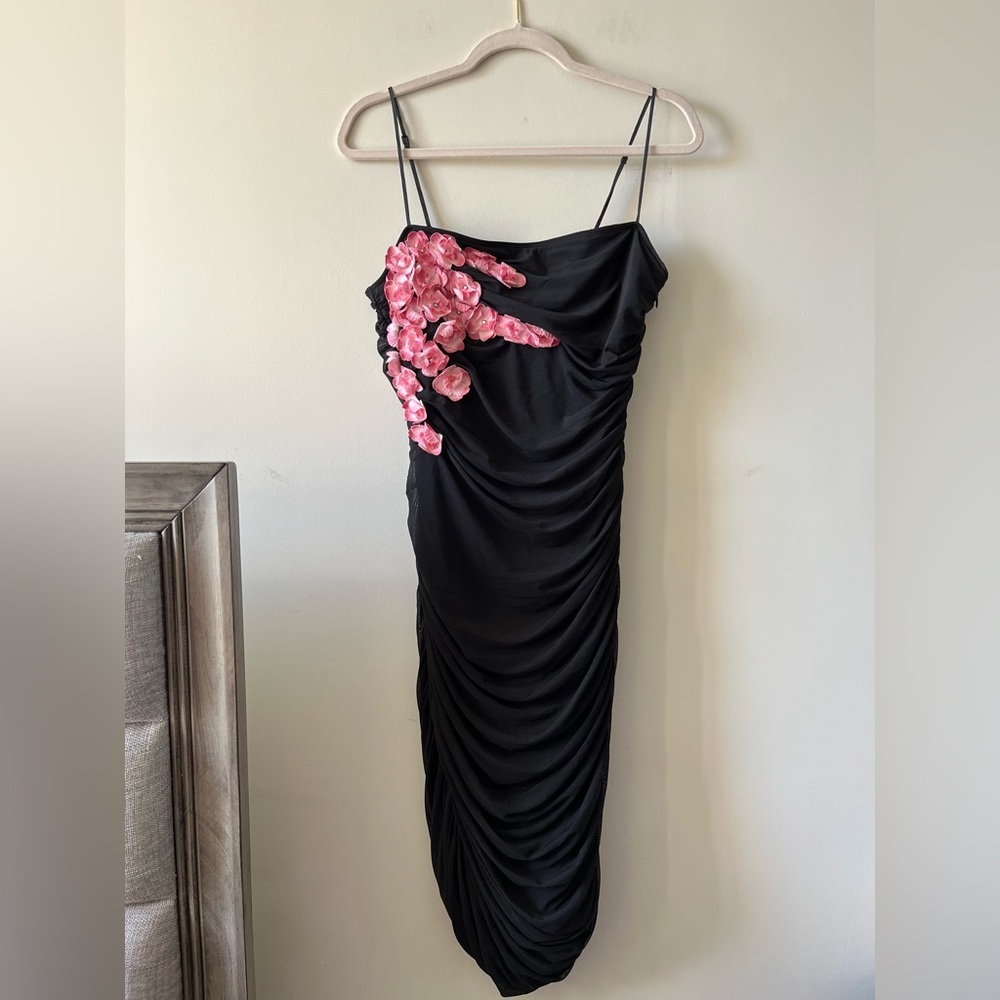 Y2K Betsey Johnson New York Vintage Pink Petal Ruche Formal Prom Dress